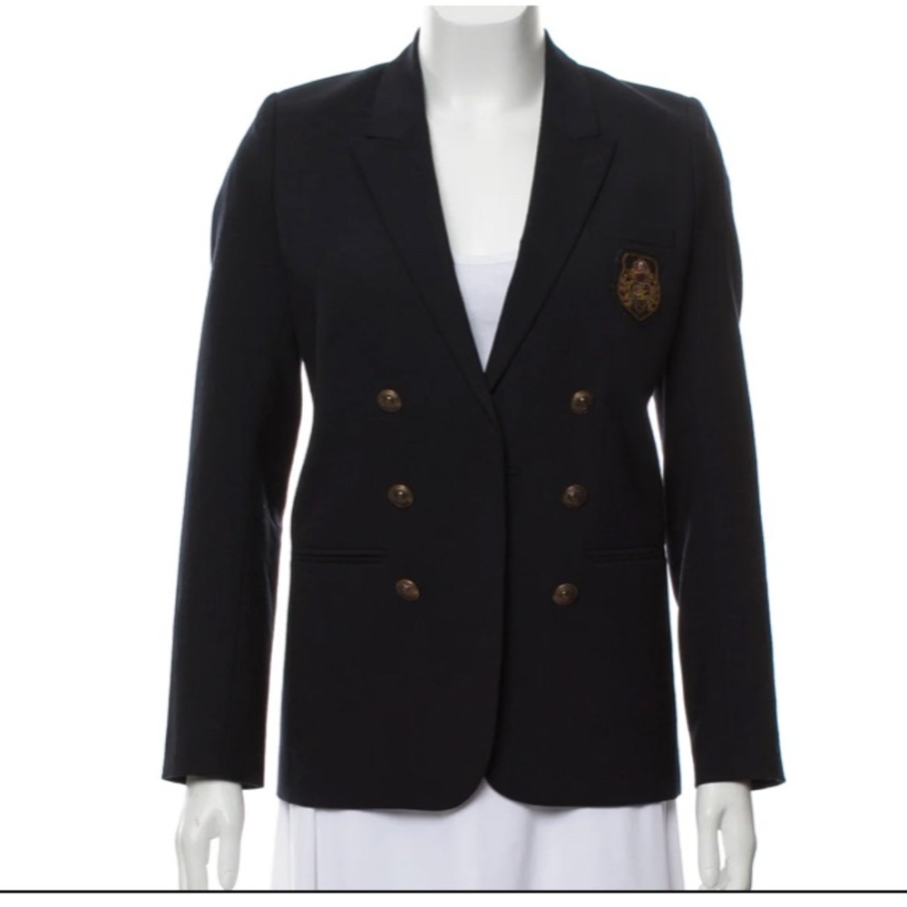 The Kooples Black Double-Breasted Blazer with Gold Crest Buttons